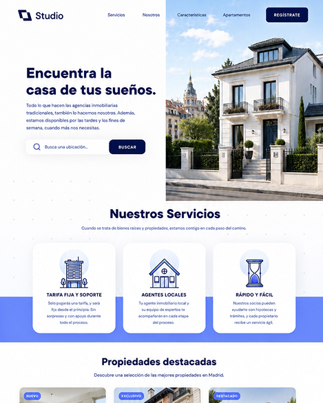 Captura de una web inmobiliaria genérica con una estructura desordenada.