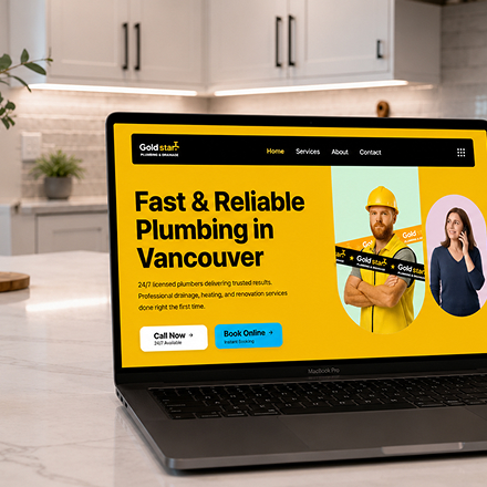 Web de servicios de fontanería Gold Star mostrada en un portátil.
