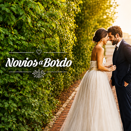 Identidad de Novios a Bordo junto a una pareja el día de su boda.