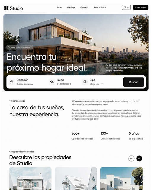 Captura de una web inmobiliaria estratégica, enfocada y orientada a conversión.