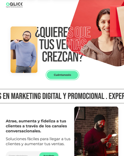 Landing promocional de Aqlick para marketing digital.