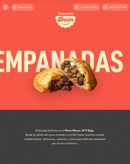 Landing visual de Empanadas Belén con producto destacado.