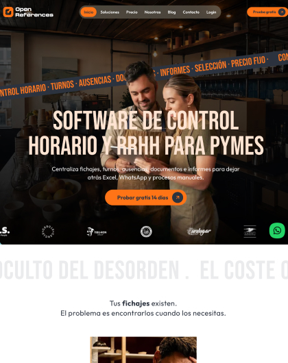 Web de OpenReferences para software de control horario y RRHH.